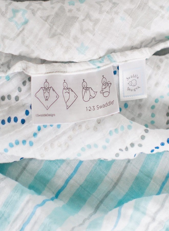 سوادل ديزاينز بطانيات لفّ قطنية من الموسلين من SwaddleDesigns للأطفال الرضع (بنين وبنات)، بطانيات استقبال محايدة للمواليد الجدد، مثالية لقوائم هدايا الأطفال، مقاس 46 × 46 بوصة، لون أزرق نيلي مائي، طقم من 3 قطع - Image 3